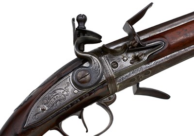 Lot 752 - A 25-BORE DOUBLE BARRELLED FLINTLOCK TURNOVER HOLSTER PISTOL BY WILSON
