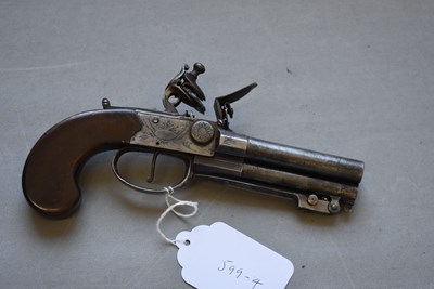 Lot 753 - AN 80-BORE FLINTLOCK TRIPLE-BARRELLED BAYONET POCKET PISTOL