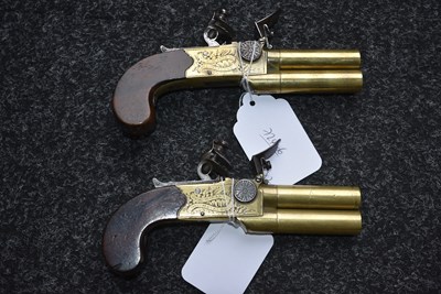 Lot 372 - A PAIR OF 50-BORE FLINTLOCK BOXLOCK TAP ACTION POCKET PISTOLS BY MORTIMER