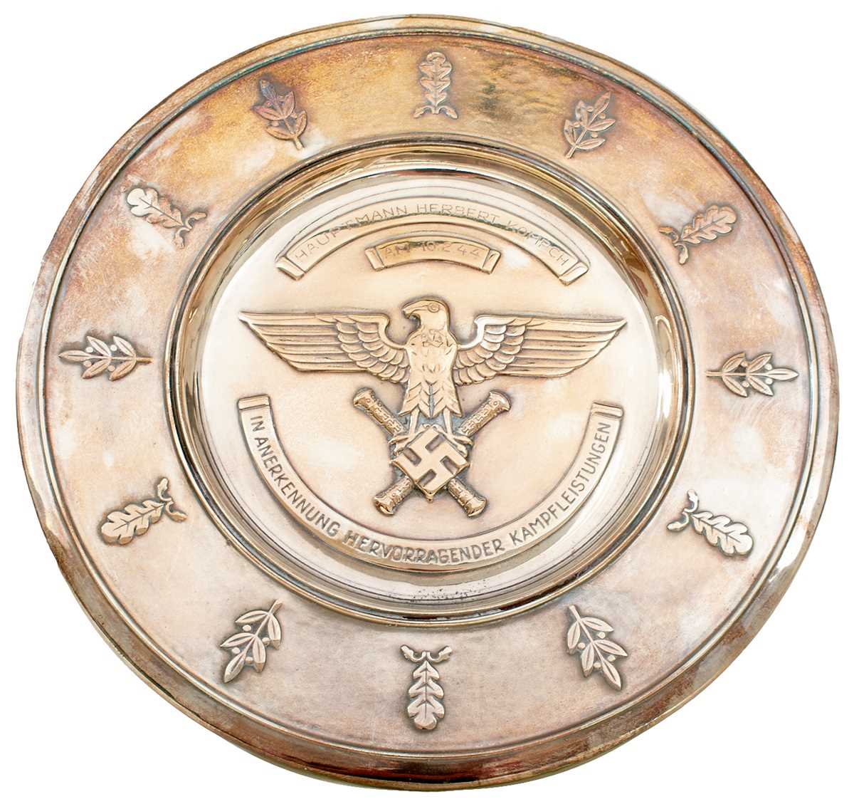 Lot 73 - A RARE GERMAN WORLD WAR II BOWL OF HONOUR FOR EXCELLENT COMBAT ACHIEVEMENTS