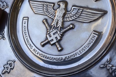 Lot 73 - A RARE GERMAN WORLD WAR II BOWL OF HONOUR FOR EXCELLENT COMBAT ACHIEVEMENTS