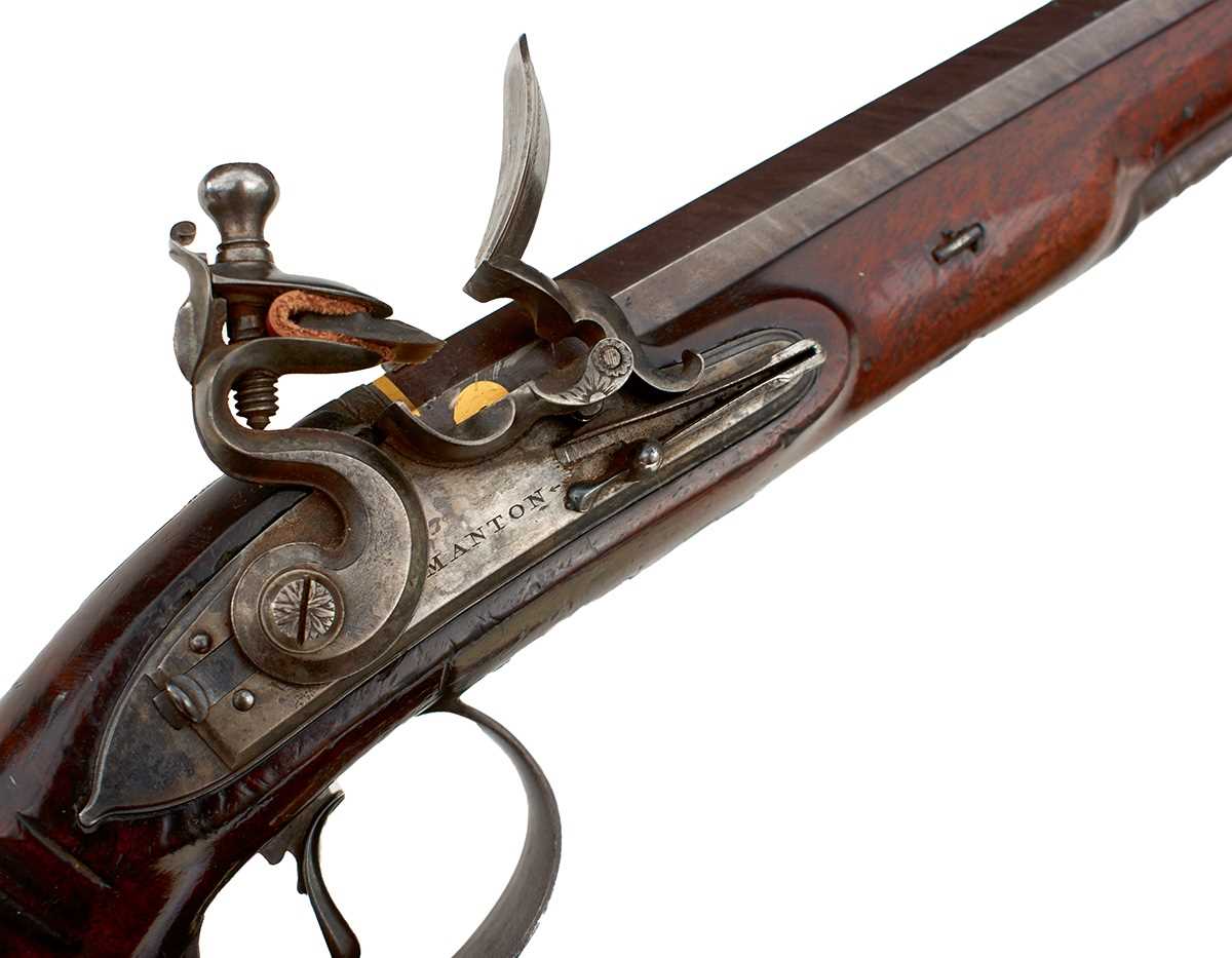 Lot 329 - A CASED PAIR OF 32-BORE FLINTLOCK DUELLING PISTOLS BY JOHN MANTON