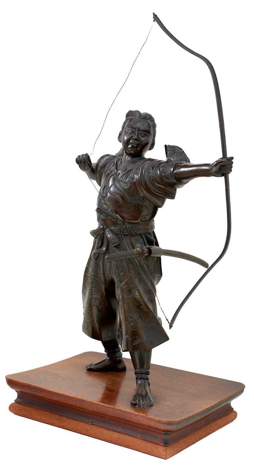 Lot 50 - A JAPANESE BRONZE FIGURE OF A WARRIOR ARCHER OR KYUDOKA