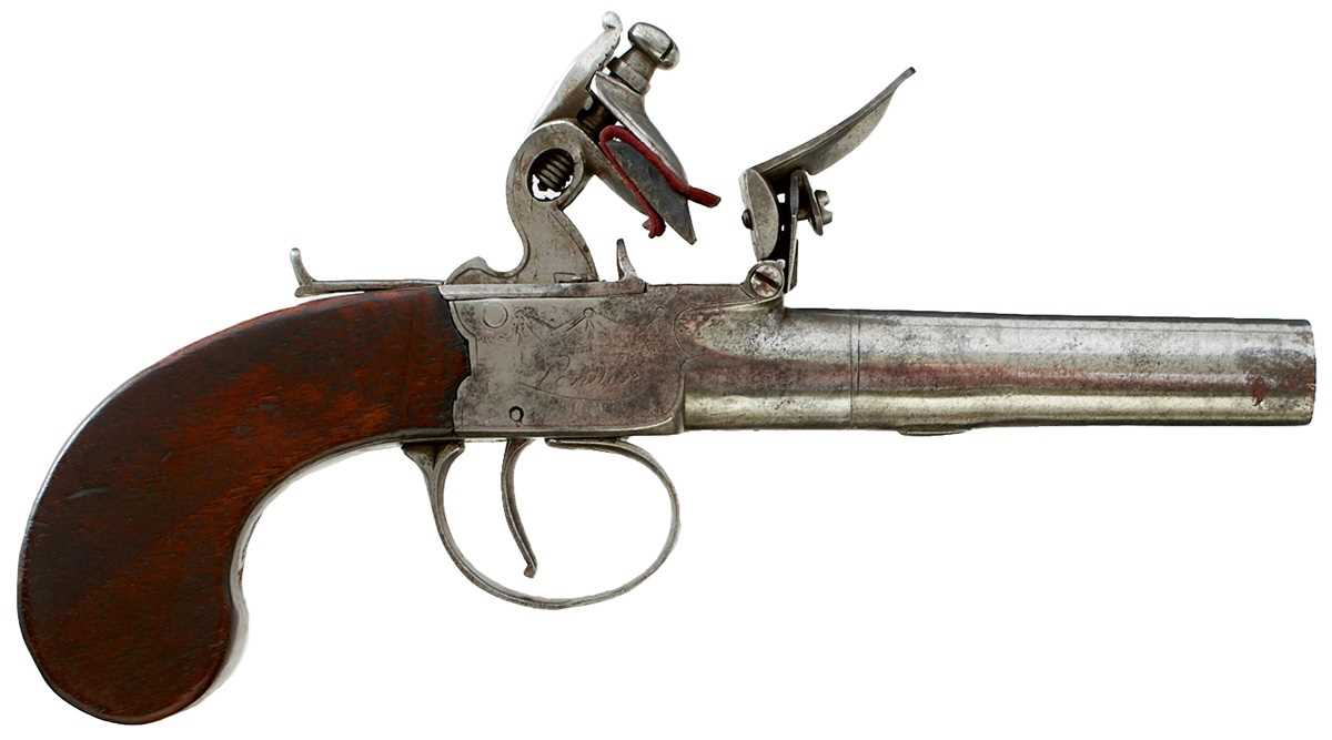 Lot 324 - A 54-BORE FLINTLOCK BOXLOCK POCKET PISTOL