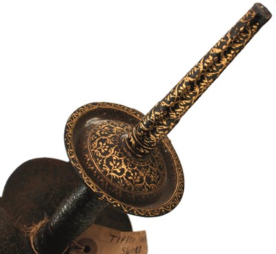 Lot 58 - OF TIPU SULTAN INTEREST - AN IMPORTANT 18TH CENTURY INDIAN FIRANGI OR KHANDA WITH SUSPENSION BELT ENSEMBLE FROM SERINGAPATAM