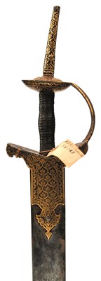 Lot 58 - OF TIPU SULTAN INTEREST - AN IMPORTANT 18TH CENTURY INDIAN FIRANGI OR KHANDA WITH SUSPENSION BELT ENSEMBLE FROM SERINGAPATAM