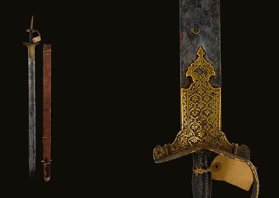 Lot 58 - OF TIPU SULTAN INTEREST - AN IMPORTANT 18TH CENTURY INDIAN FIRANGI OR KHANDA WITH SUSPENSION BELT ENSEMBLE FROM SERINGAPATAM