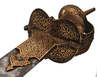 Lot 58 - OF TIPU SULTAN INTEREST - AN IMPORTANT 18TH CENTURY INDIAN FIRANGI OR KHANDA WITH SUSPENSION BELT ENSEMBLE FROM SERINGAPATAM