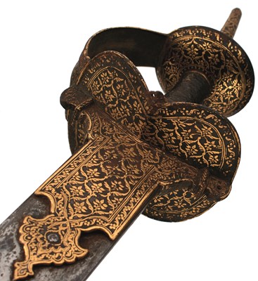 Lot 58 - OF TIPU SULTAN INTEREST - AN IMPORTANT 18TH CENTURY INDIAN FIRANGI OR KHANDA WITH SUSPENSION BELT ENSEMBLE FROM SERINGAPATAM