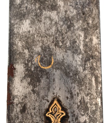 Lot 58 - OF TIPU SULTAN INTEREST - AN IMPORTANT 18TH CENTURY INDIAN FIRANGI OR KHANDA WITH SUSPENSION BELT ENSEMBLE FROM SERINGAPATAM