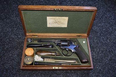 Lot 355 - A CASED 120-BORE FIVE-SHOT PERCUSSION BEAUMONT ADAMS REVOLVER