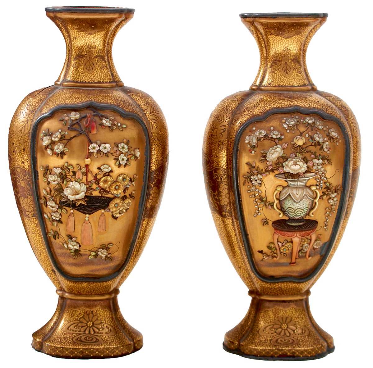 Lot 47 - A GOOD PAIR OF SHIBAYAMA LACQUER VASES