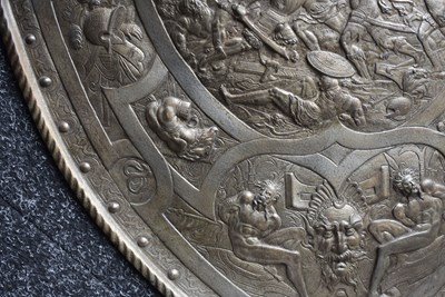 Lot 273 - A 19TH CENTURY BRONZED CAST PARADE SHIELD