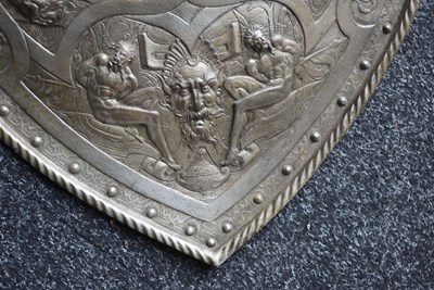 Lot 273 - A 19TH CENTURY BRONZED CAST PARADE SHIELD