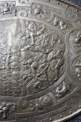 Lot 273 - A 19TH CENTURY BRONZED CAST PARADE SHIELD