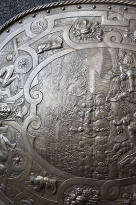 Lot 273 - A 19TH CENTURY BRONZED CAST PARADE SHIELD