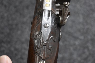 Lot 375 - A SCARCE 12-BORE SILVER MOUNTED FULL STOCKED FLINTLOCK SPORTING GUN BY GRIFFIN