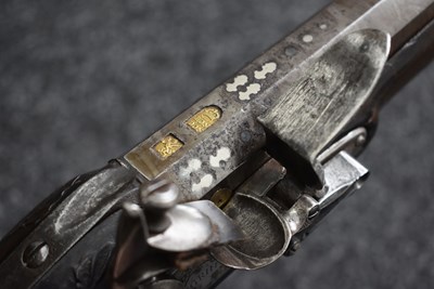 Lot 375 - A SCARCE 12-BORE SILVER MOUNTED FULL STOCKED FLINTLOCK SPORTING GUN BY GRIFFIN