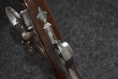 Lot 375 - A SCARCE 12-BORE SILVER MOUNTED FULL STOCKED FLINTLOCK SPORTING GUN BY GRIFFIN