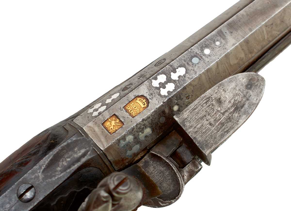 Lot 375 - A SCARCE 12-BORE SILVER MOUNTED FULL STOCKED FLINTLOCK SPORTING GUN BY GRIFFIN