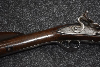 Lot 375 - A SCARCE 12-BORE SILVER MOUNTED FULL STOCKED FLINTLOCK SPORTING GUN BY GRIFFIN