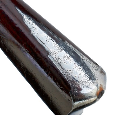 Lot 375 - A SCARCE 12-BORE SILVER MOUNTED FULL STOCKED FLINTLOCK SPORTING GUN BY GRIFFIN
