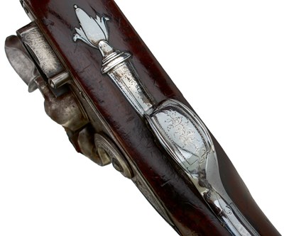 Lot 375 - A SCARCE 12-BORE SILVER MOUNTED FULL STOCKED FLINTLOCK SPORTING GUN BY GRIFFIN