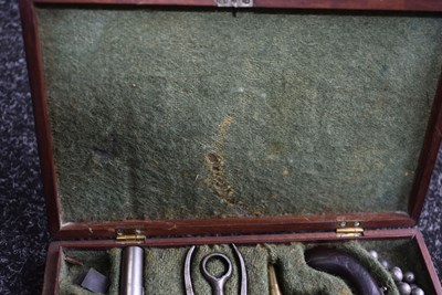Lot 311 - A SCARCE CASED PAIR OF 77-BORE FLINTLOCK MUFF PISTOLS BY W. BOND
