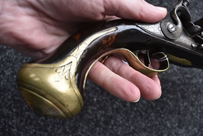 Lot 314 - AN 18TH CENTURY 10-BORE FLINTLOCK BLUNDERBUSS PISTOL BY WILLIAM REYNOLDS