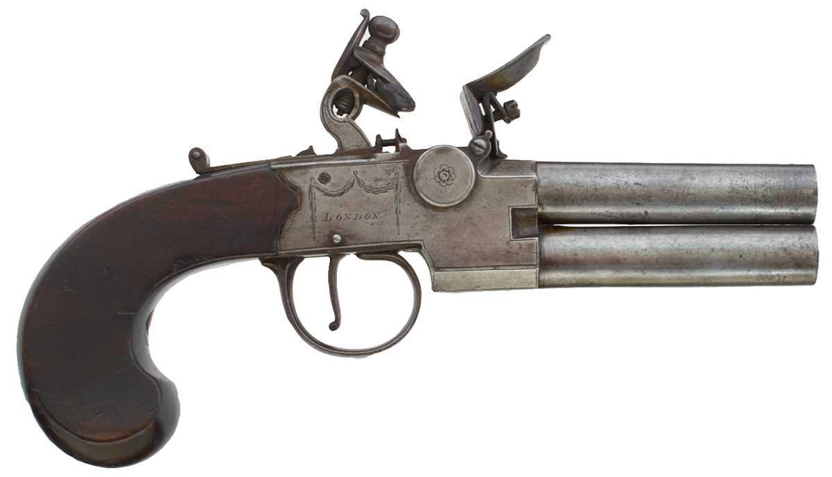 Lot 318 - A 54-BORE LARGE SIZED FLINTLOCK TAP ACTION OVERCOAT PISTOLBY KETLAND & CO