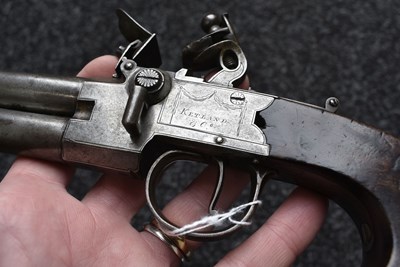 Lot 318 - A 54-BORE LARGE SIZED FLINTLOCK TAP ACTION OVERCOAT PISTOLBY KETLAND & CO