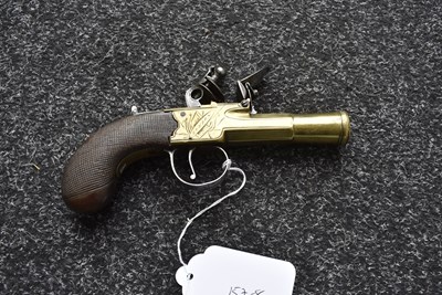 Lot 319 - AN 18-BORE FLINTLOCK BRASS BARRELLED BLUNDERBUSS PISTOL BY NOCK