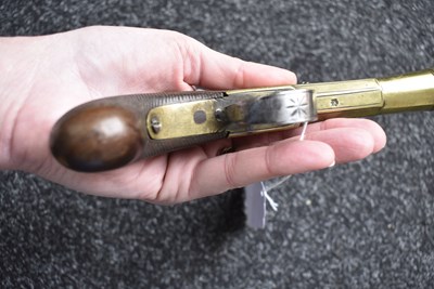Lot 319 - AN 18-BORE FLINTLOCK BRASS BARRELLED BLUNDERBUSS PISTOL BY NOCK