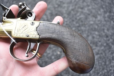 Lot 319 - AN 18-BORE FLINTLOCK BRASS BARRELLED BLUNDERBUSS PISTOL BY NOCK