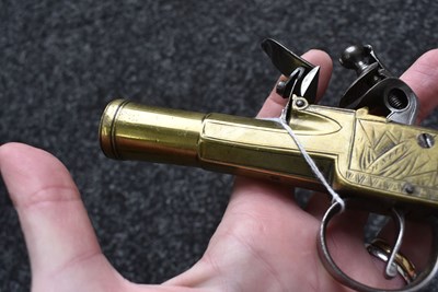 Lot 319 - AN 18-BORE FLINTLOCK BRASS BARRELLED BLUNDERBUSS PISTOL BY NOCK
