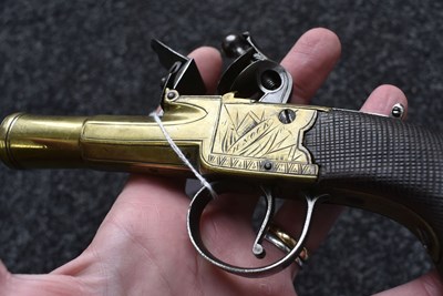 Lot 319 - AN 18-BORE FLINTLOCK BRASS BARRELLED BLUNDERBUSS PISTOL BY NOCK