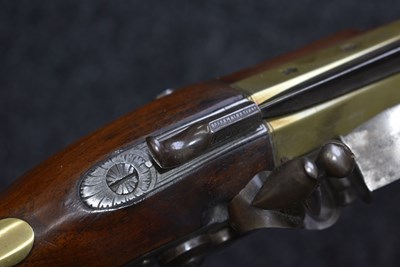 Lot 371 - A FLINTLOCK BAYONET BLUNDERBUSS BY MABSON & LABRON
