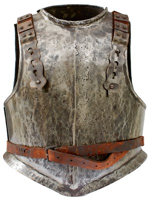 Lot A 17TH CENTURY ENGLISH CIVIL WAR PERIOD HARQUEBUSIER'S BREAST AND BACKPLATE
