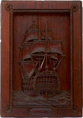 Lot A CARVED OAK PLAQUE DEPICTING THE ROYAL GEORGE