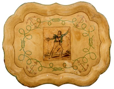 Lot A LARGE 19TH CENTURY PAPIER MACHE TRAY ON A NAVAL THEME