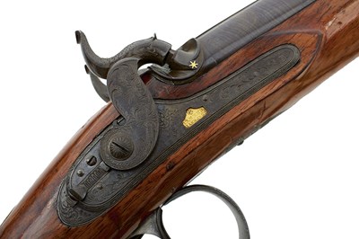 Lot 377 - OF ROYAL INTEREST: WILLIAM THE FOURTH’S DOUBLE BARRELLED 20-BORE COMBINATION RIFLE AND SPORTING GUN BY TANNER OF HANNOVER